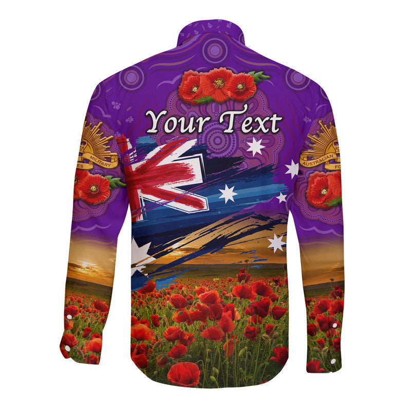 (Custom Personalised) Australia Aboriginal ANZAC Hawaii Long Sleeve Button Shirt Poppy Vibes - Purple - Vibe Hoodie Shop