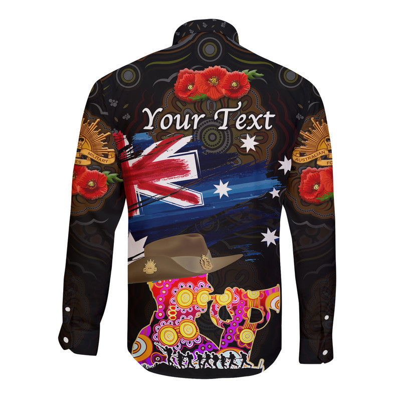 (Custom Personalised) Australia Aboriginal ANZAC Hawaii Long Sleeve Button Shirt Remembrance Vibes - Black - Vibe Hoodie Shop