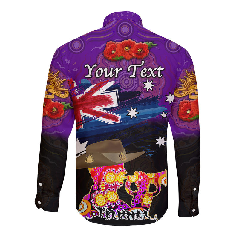 (Custom Personalised) Australia Aboriginal ANZAC Hawaii Long Sleeve Button Shirt Remembrance Vibes - Purple - Vibe Hoodie Shop