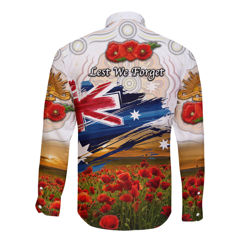 Australia Aboriginal ANZAC Hawaii Long Sleeve Button Shirt Poppy Vibes - White - Vibe Hoodie Shop