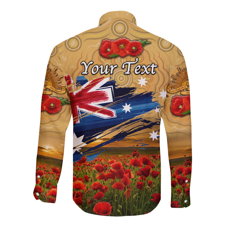 (Custom Personalised) Australia Aboriginal ANZAC Hawaii Long Sleeve Button Shirt Poppy Vibes - Gold - Vibe Hoodie Shop