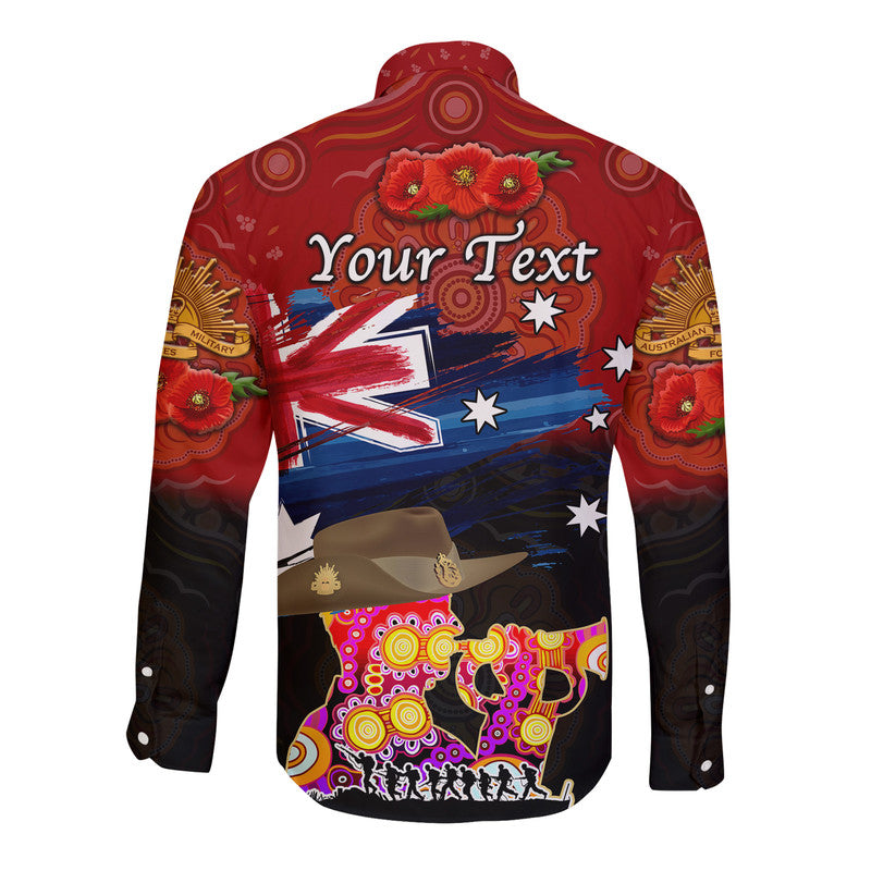 (Custom Personalised) Australia Aboriginal ANZAC Hawaii Long Sleeve Button Shirt Remembrance Vibes - Red - Vibe Hoodie Shop