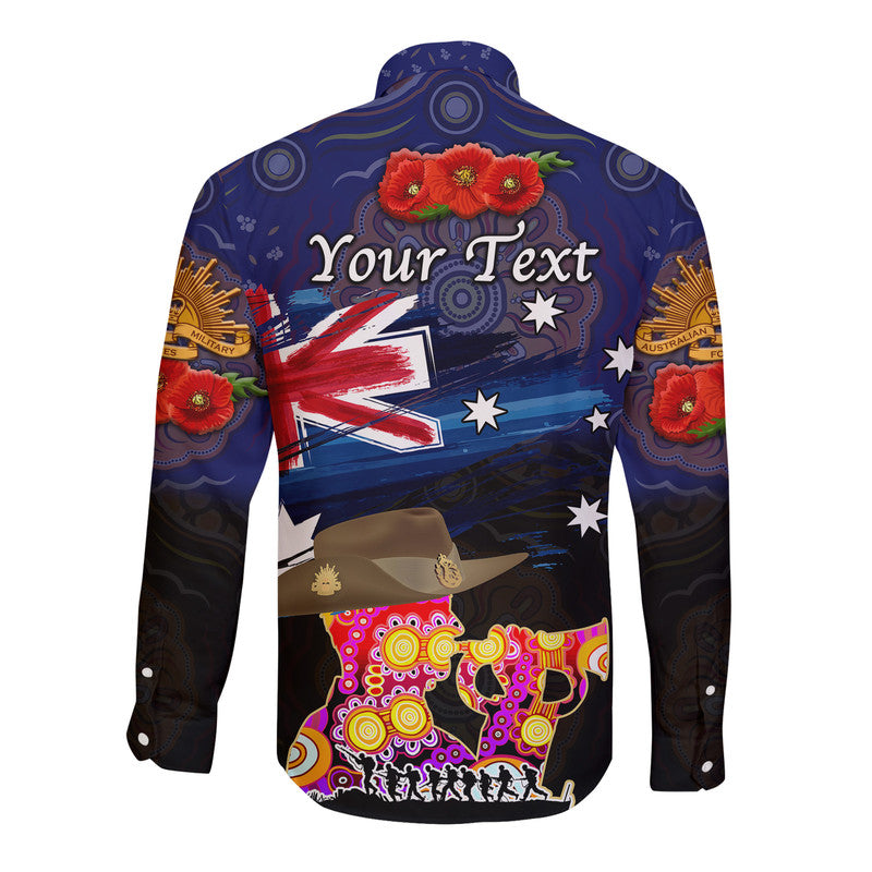 (Custom Personalised) Australia Aboriginal ANZAC Hawaii Long Sleeve Button Shirt Remembrance Vibes - Navy - Vibe Hoodie Shop