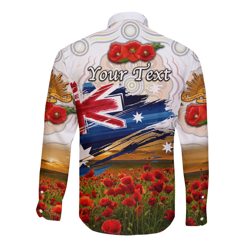 (Custom Personalised) Australia Aboriginal ANZAC Hawaii Long Sleeve Button Shirt Poppy Vibes - White - Vibe Hoodie Shop