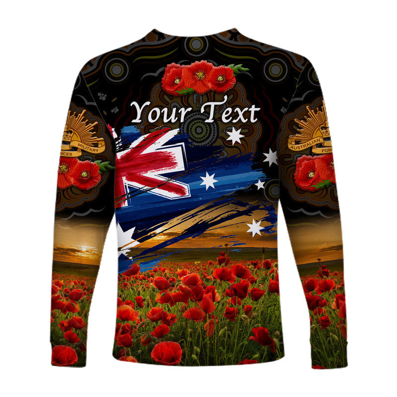 (Custom Personalised) Australia Aboriginal ANZAC Long Sleeve Shirt Poppy Vibes - Black - Vibe Hoodie Shop