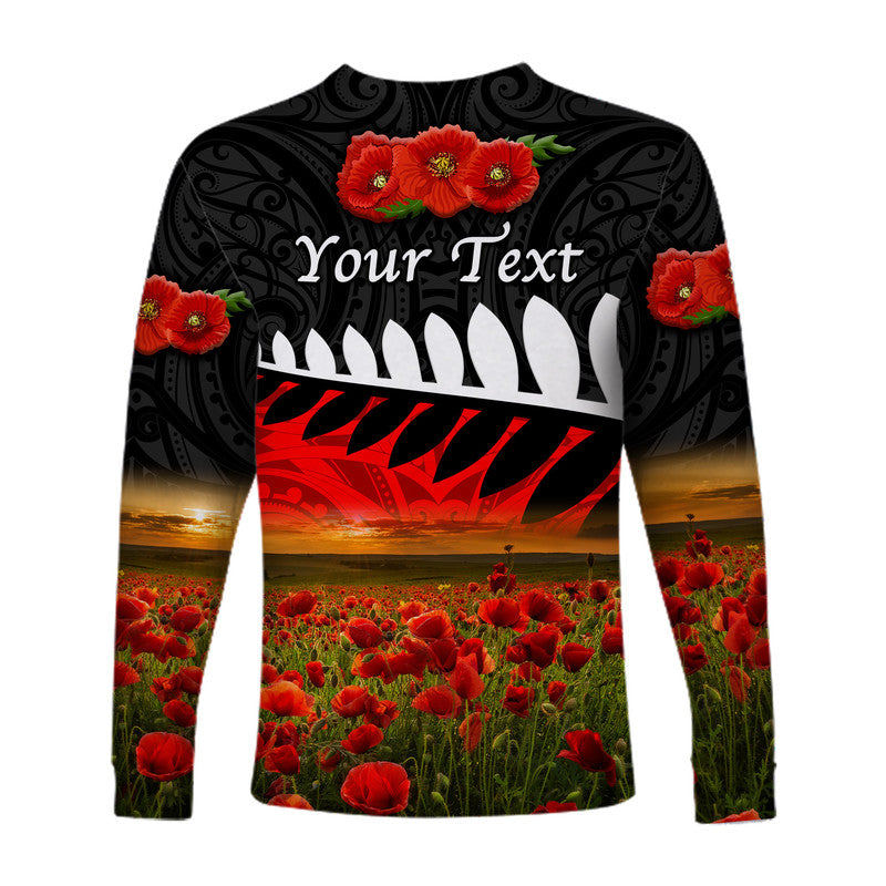 (Custom Personalised) New Zealand Maori ANZAC Long Sleeve Shirt Poppy Vibes - Black - Vibe Hoodie Shop