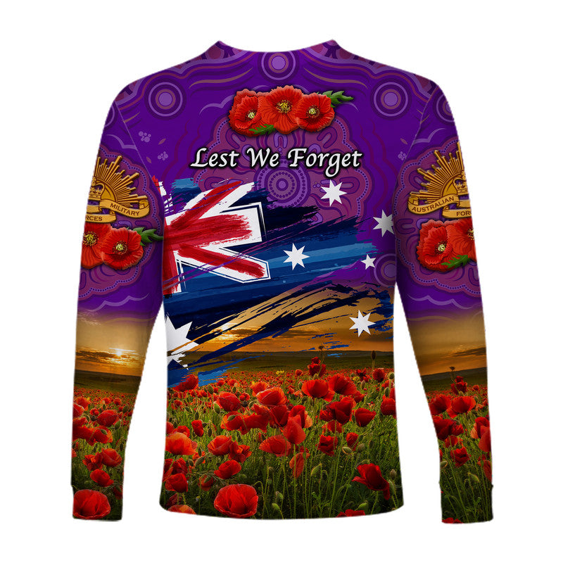 Australia Aboriginal ANZAC Long Sleeve Shirt Poppy Vibes - Purple - Vibe Hoodie Shop