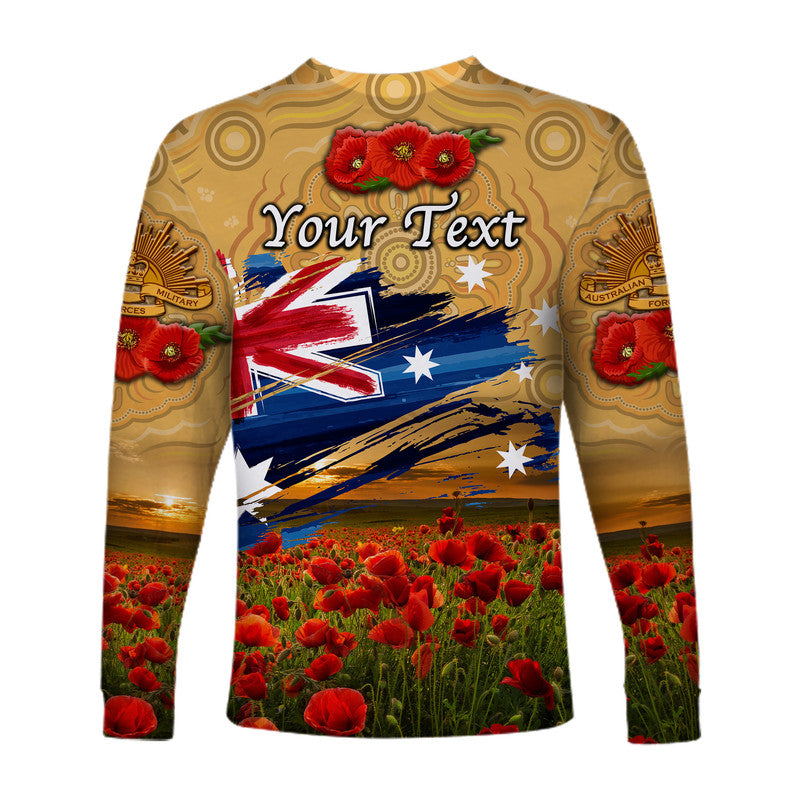 (Custom Personalised) Australia Aboriginal ANZAC Long Sleeve Shirt Poppy Vibes - Gold - Vibe Hoodie Shop