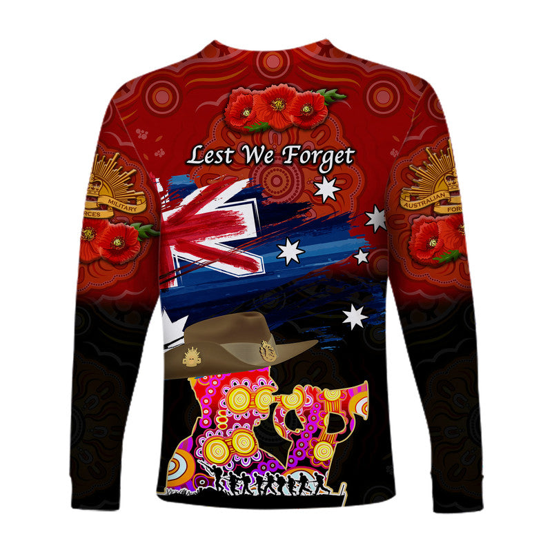 Australia Aboriginal ANZAC Long Sleeve Shirt Remembrance Vibes - Red - Vibe Hoodie Shop