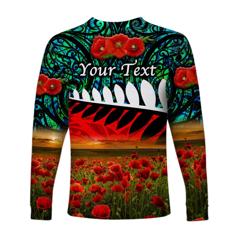 (Custom Personalised) New Zealand Maori ANZAC Long Sleeve Shirt Poppy Vibes - Turquoise - Vibe Hoodie Shop