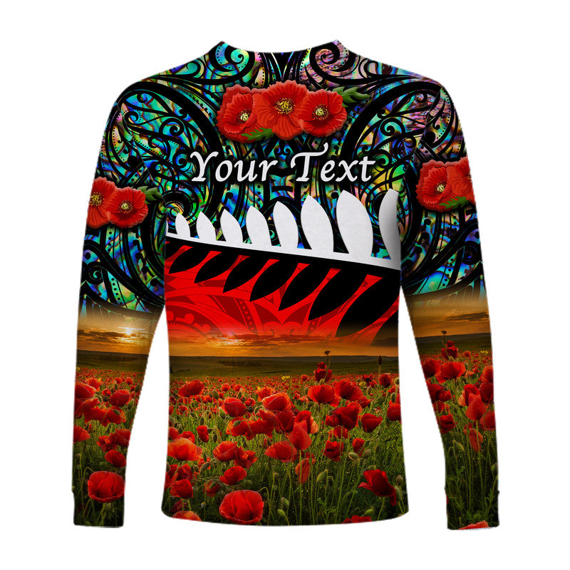 (Custom Personalised) New Zealand Maori ANZAC Long Sleeve Shirt Poppy Vibes - Paua Shell - Vibe Hoodie Shop