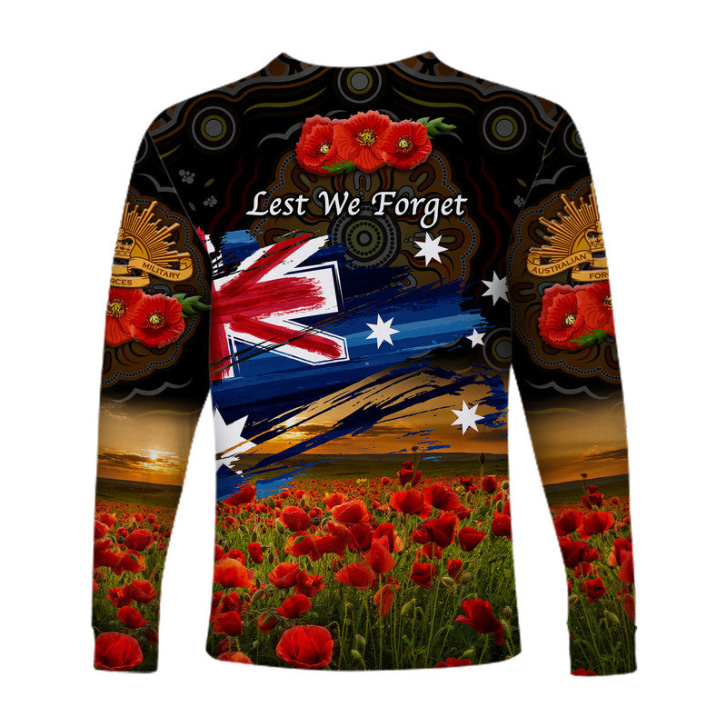 Australia Aboriginal ANZAC Long Sleeve Shirt Poppy Vibes - Black - Vibe Hoodie Shop