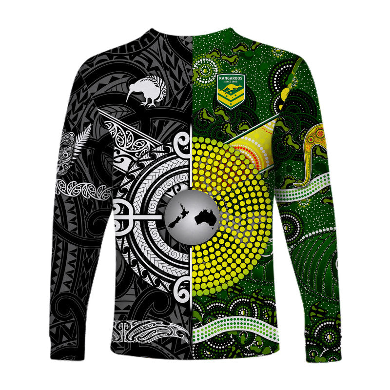New Zealand Maori All Black And Australia Kangaroos Aboriginal Long Sleeve Shirt Rugby Together - Vibe Hoodie Shop