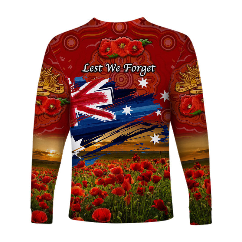 Australia Aboriginal ANZAC Long Sleeve Shirt Poppy Vibes - Red - Vibe Hoodie Shop