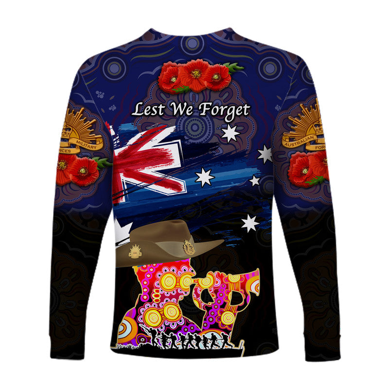 Australia Aboriginal ANZAC Long Sleeve Shirt Remembrance Vibes - Navy - Vibe Hoodie Shop