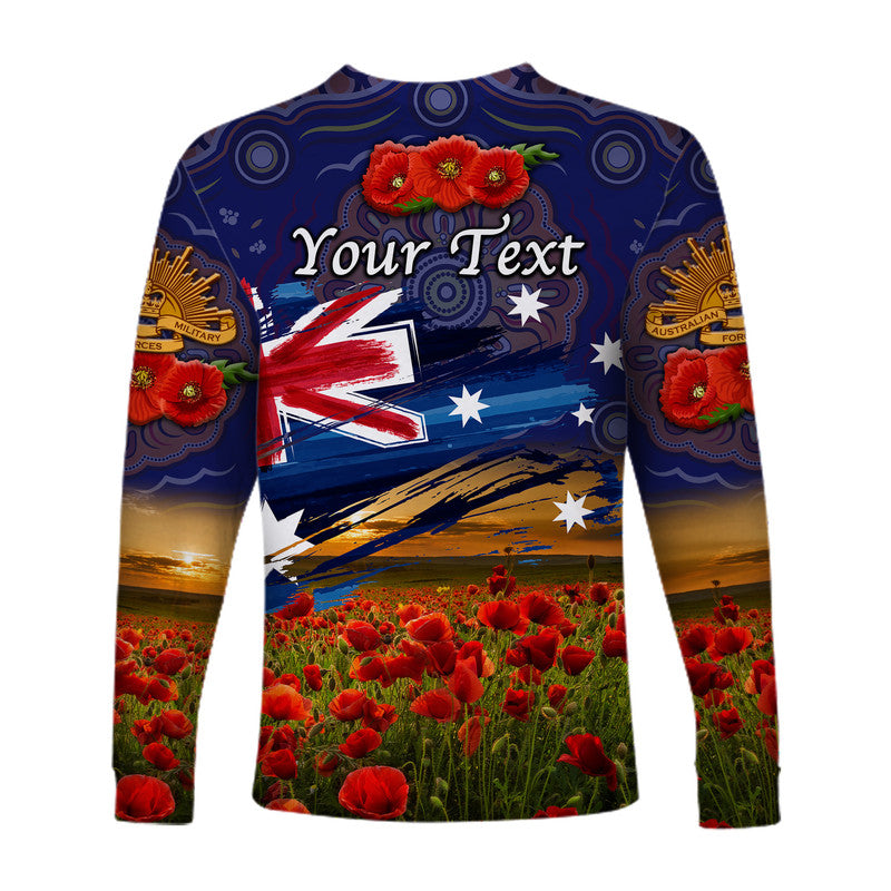 (Custom Personalised) Australia Aboriginal ANZAC Long Sleeve Shirt Poppy Vibes - Navy - Vibe Hoodie Shop