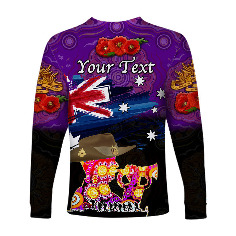 (Custom Personalised) Australia Aboriginal ANZAC Long Sleeve Shirt Remembrance Vibes - Purple - Vibe Hoodie Shop