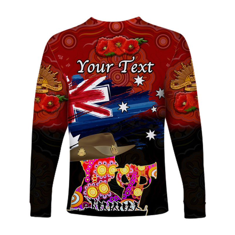 (Custom Personalised) Australia Aboriginal ANZAC Long Sleeve Shirt Remembrance Vibes - Red - Vibe Hoodie Shop