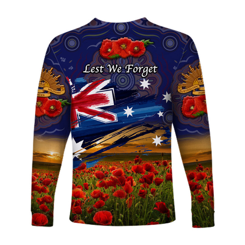 Australia Aboriginal ANZAC Long Sleeve Shirt Poppy Vibes - Navy - Vibe Hoodie Shop