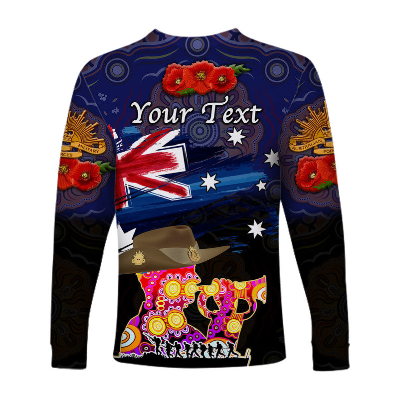 (Custom Personalised) Australia Aboriginal ANZAC Long Sleeve Shirt Remembrance Vibes - Navy - Vibe Hoodie Shop