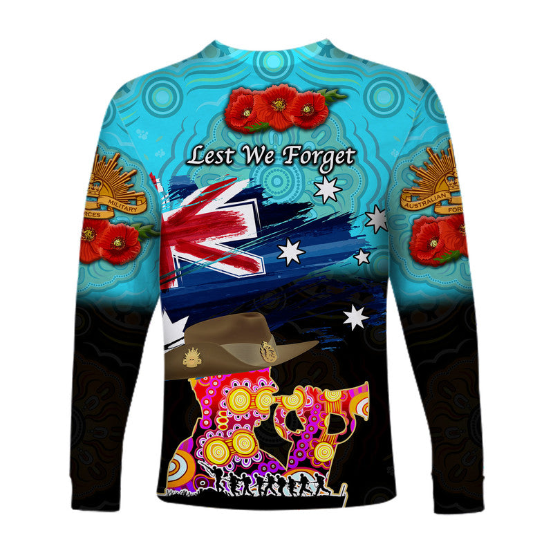 Australia Aboriginal ANZAC Long Sleeve Shirt Remembrance Vibes - Blue - Vibe Hoodie Shop