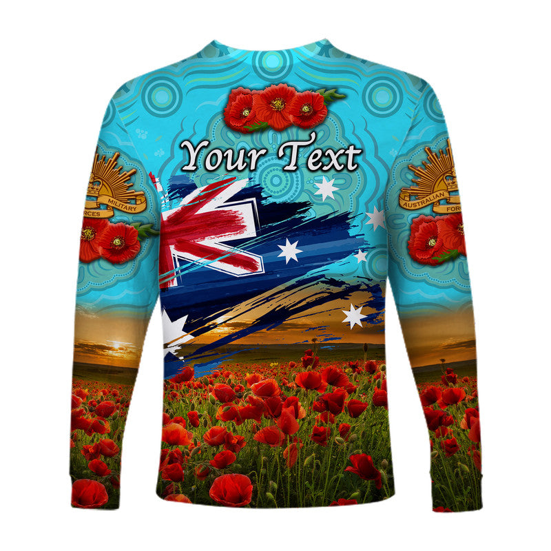 (Custom Personalised) Australia Aboriginal ANZAC Long Sleeve Shirt Poppy Vibes - Blue - Vibe Hoodie Shop