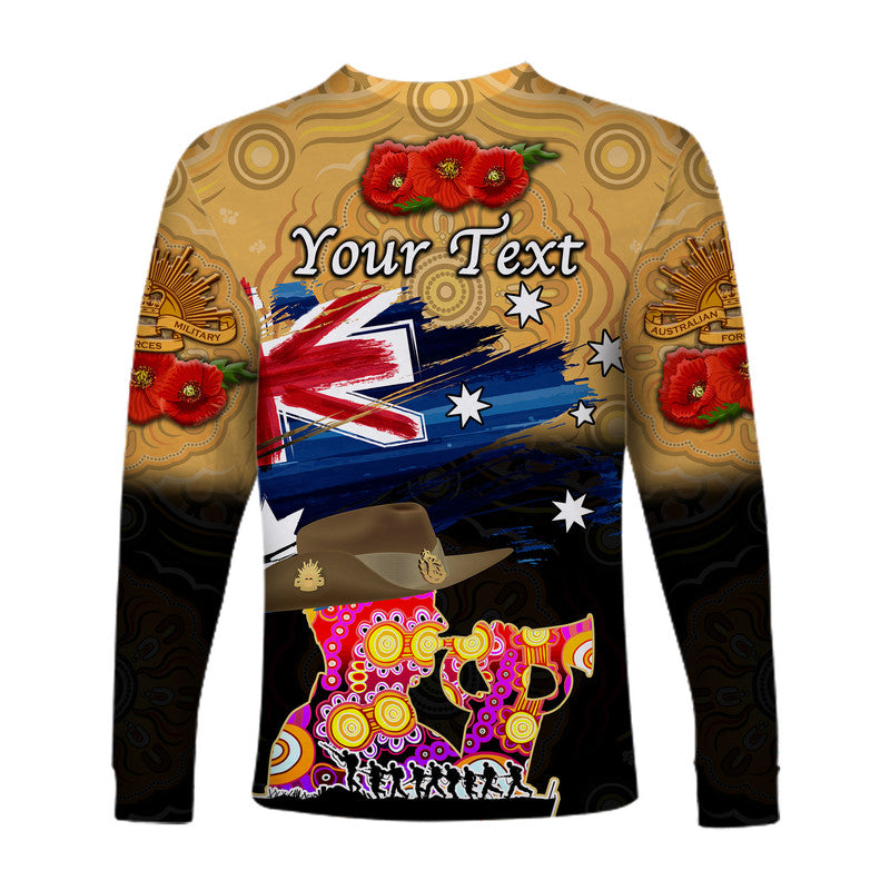 (Custom Personalised) Australia Aboriginal ANZAC Long Sleeve Shirt Remembrance Vibes - Gold - Vibe Hoodie Shop