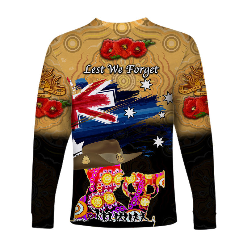 Australia Aboriginal ANZAC Long Sleeve Shirt Remembrance Vibes - Gold - Vibe Hoodie Shop