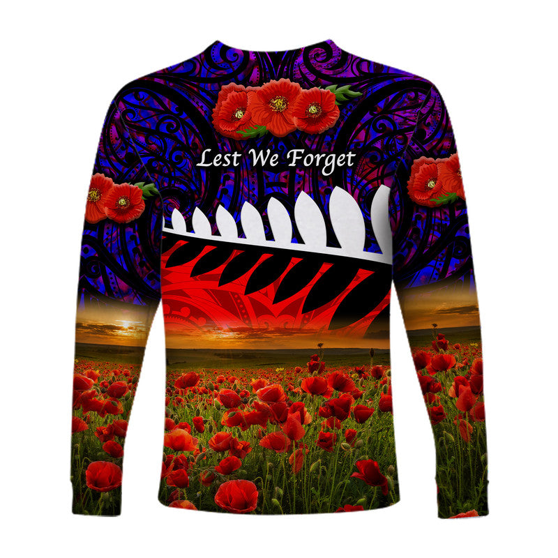 New Zealand Maori ANZAC Long Sleeve Shirt Poppy Vibes - Purple - Vibe Hoodie Shop