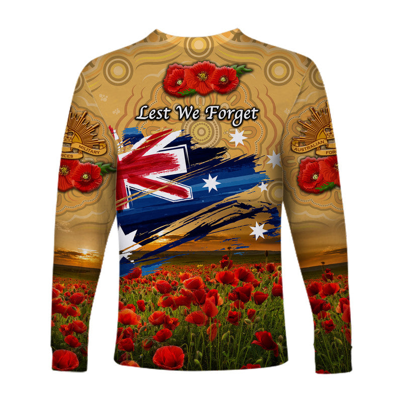 Australia Aboriginal ANZAC Long Sleeve Shirt Poppy Vibes - Gold - Vibe Hoodie Shop