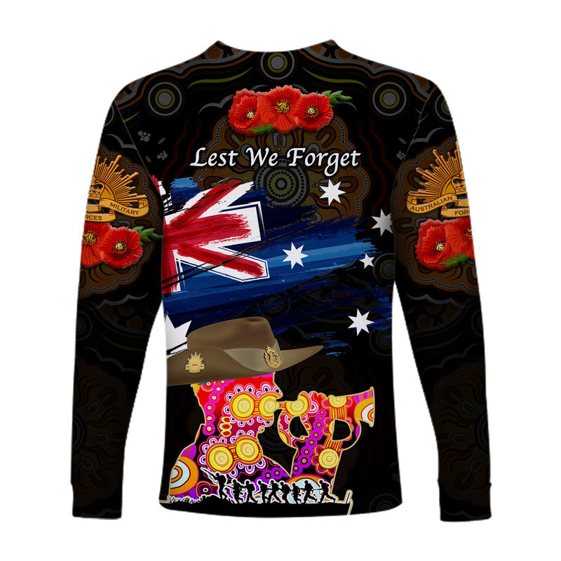 Australia Aboriginal ANZAC Long Sleeve Shirt Remembrance Vibes - Black - Vibe Hoodie Shop