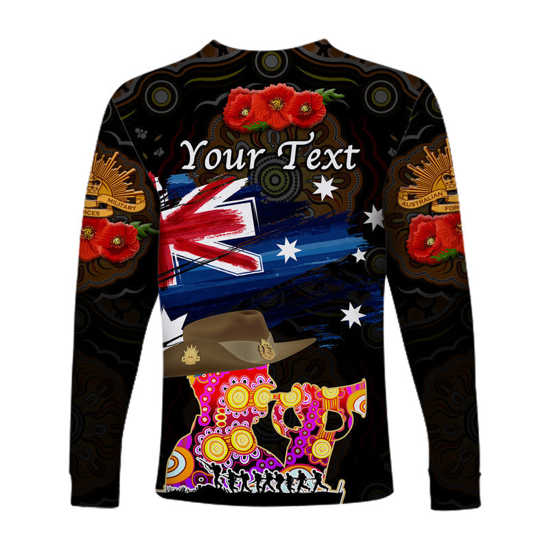 (Custom Personalised) Australia Aboriginal ANZAC Long Sleeve Shirt Remembrance Vibes - Black - Vibe Hoodie Shop