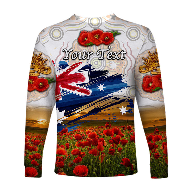 (Custom Personalised) Australia Aboriginal ANZAC Long Sleeve Shirt Poppy Vibes - White - Vibe Hoodie Shop
