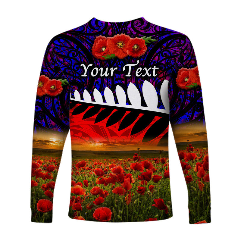 (Custom Personalised) New Zealand Maori ANZAC Long Sleeve Shirt Poppy Vibes - Purple - Vibe Hoodie Shop