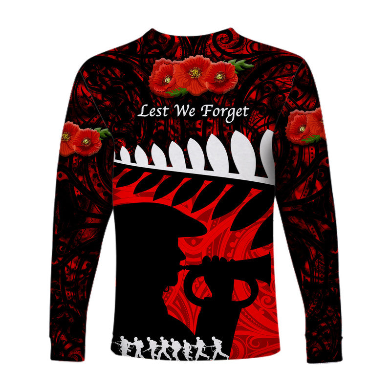 New Zealand Maori ANZAC Long Sleeve Shirt Remembrance Soldier - Red - Vibe Hoodie Shop