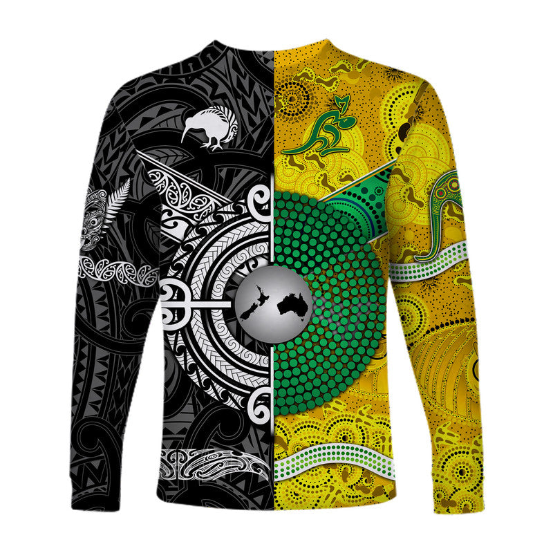 New Zealand Maori All Black And Australia Wallabies Aboriginal Long Sleeve Shirt Rugby Together - Vibe Hoodie Shop