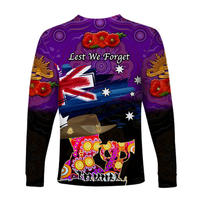 Australia Aboriginal ANZAC Long Sleeve Shirt Remembrance Vibes - Purple - Vibe Hoodie Shop