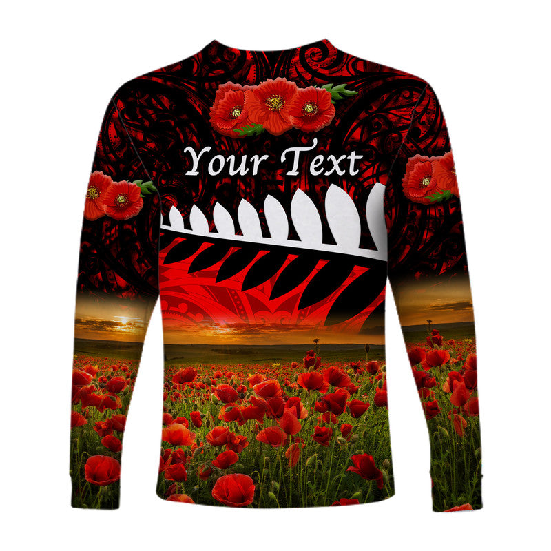 (Custom Personalised) New Zealand Maori ANZAC Long Sleeve Shirt Poppy Vibes - Red - Vibe Hoodie Shop