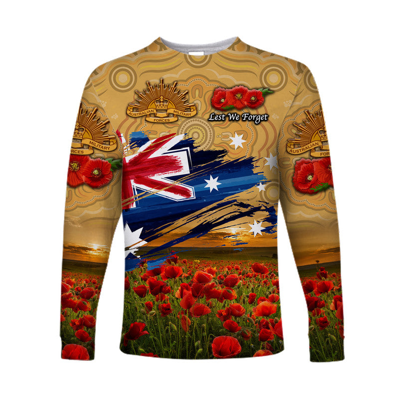 Australia Aboriginal ANZAC Long Sleeve Shirt Poppy Vibes - Gold - Vibe Hoodie Shop