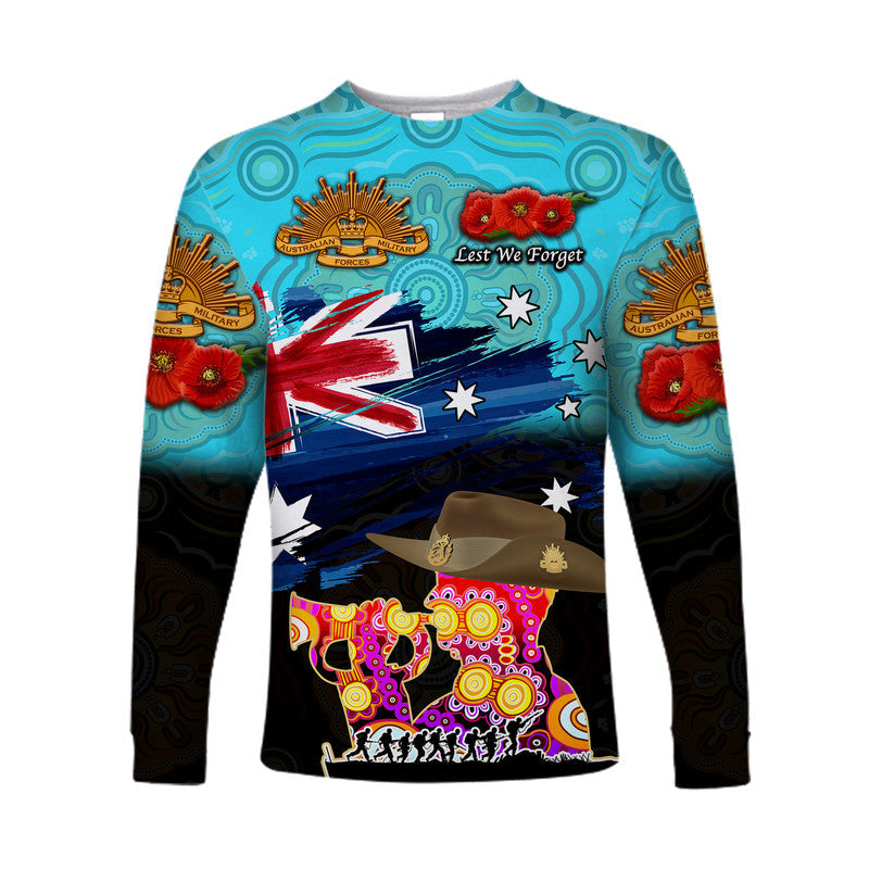 (Custom Personalised) Australia Aboriginal ANZAC Long Sleeve Shirt Remembrance Vibes - Blue - Vibe Hoodie Shop