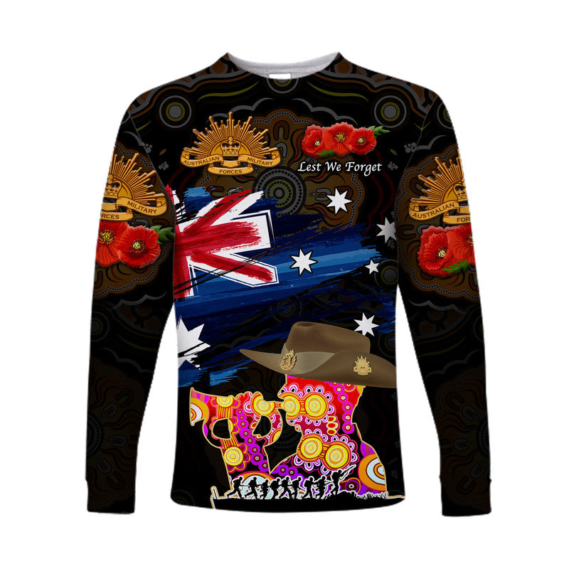 Australia Aboriginal ANZAC Long Sleeve Shirt Remembrance Vibes - Black - Vibe Hoodie Shop