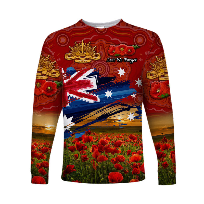 Australia Aboriginal ANZAC Long Sleeve Shirt Poppy Vibes - Red - Vibe Hoodie Shop