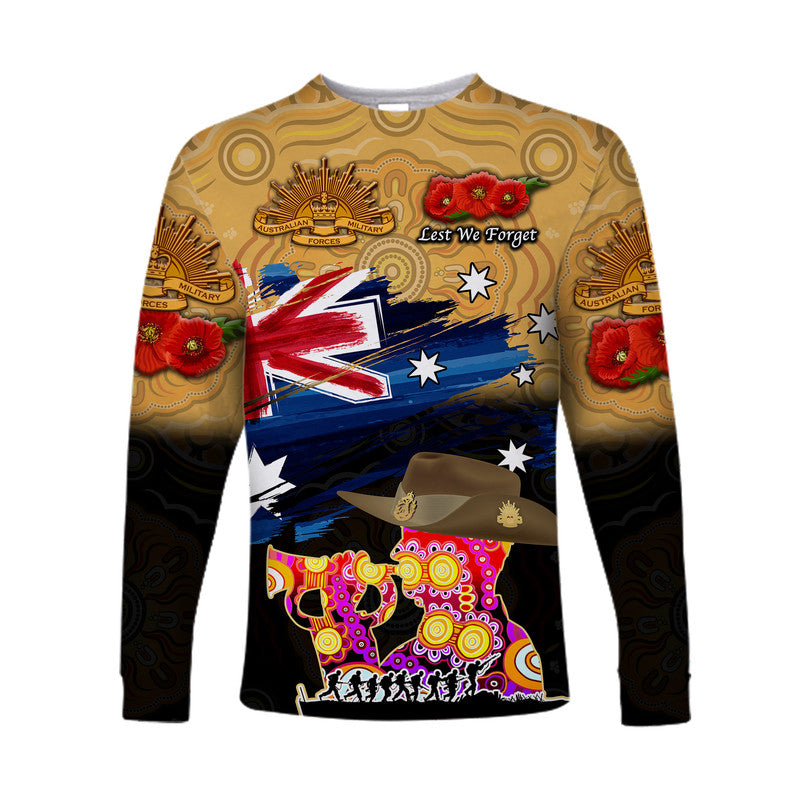 Australia Aboriginal ANZAC Long Sleeve Shirt Remembrance Vibes - Gold - Vibe Hoodie Shop