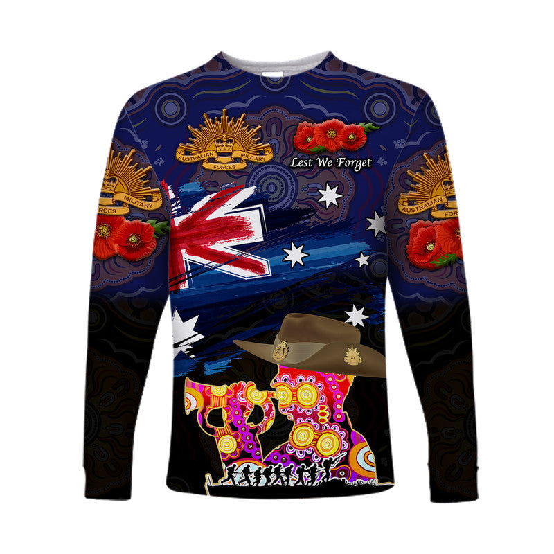 (Custom Personalised) Australia Aboriginal ANZAC Long Sleeve Shirt Remembrance Vibes - Navy - Vibe Hoodie Shop