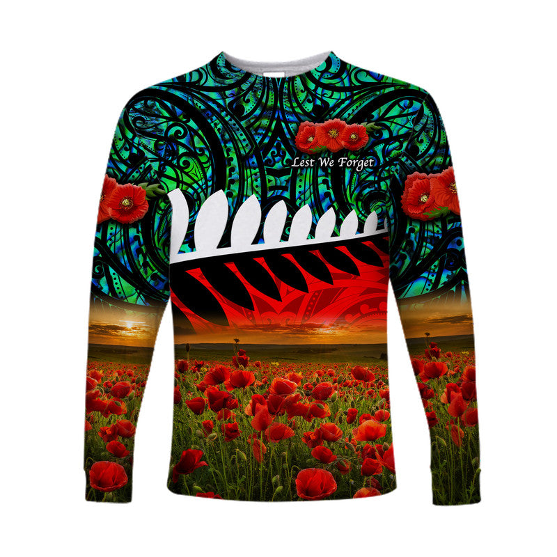 (Custom Personalised) New Zealand Maori ANZAC Long Sleeve Shirt Poppy Vibes - Turquoise - Vibe Hoodie Shop