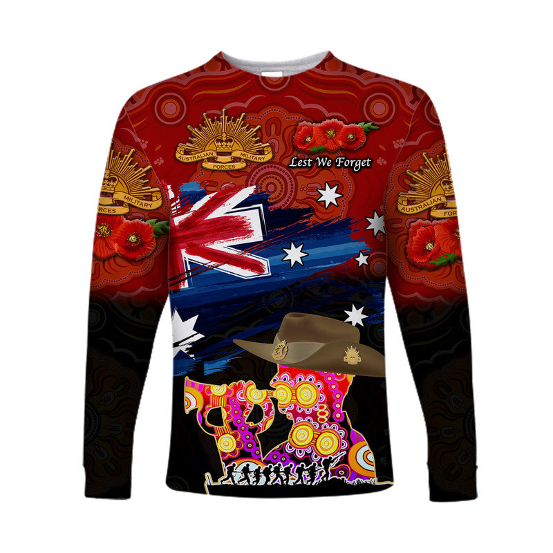 Australia Aboriginal ANZAC Long Sleeve Shirt Remembrance Vibes - Red - Vibe Hoodie Shop