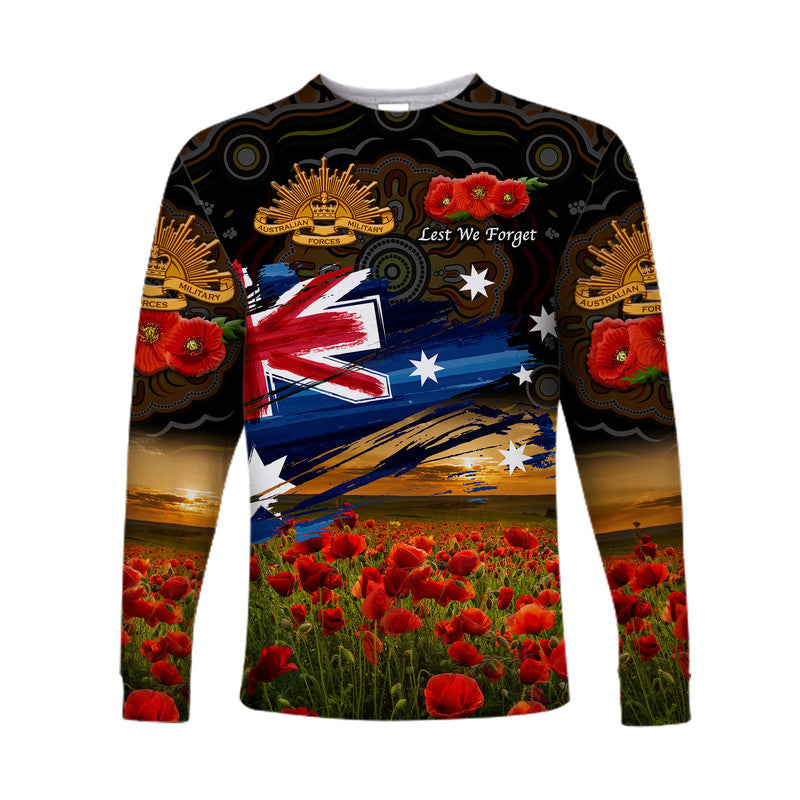 Australia Aboriginal ANZAC Long Sleeve Shirt Poppy Vibes - Black - Vibe Hoodie Shop