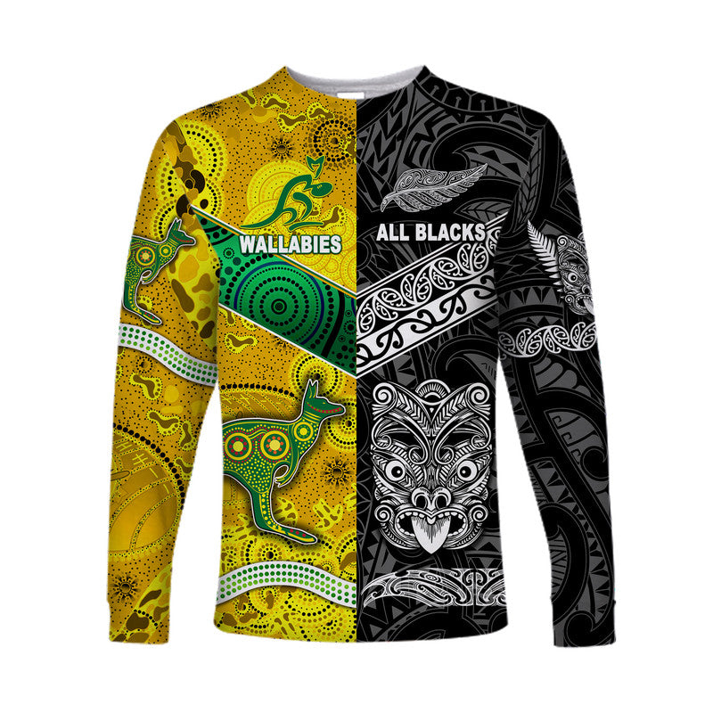New Zealand Maori All Black And Australia Wallabies Aboriginal Long Sleeve Shirt Rugby Together - Vibe Hoodie Shop