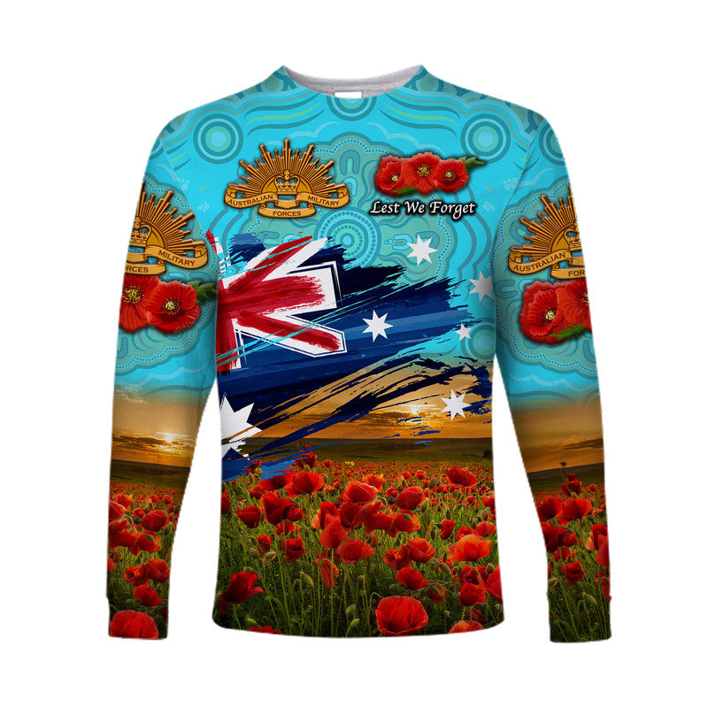 (Custom Personalised) Australia Aboriginal ANZAC Long Sleeve Shirt Poppy Vibes - Blue - Vibe Hoodie Shop