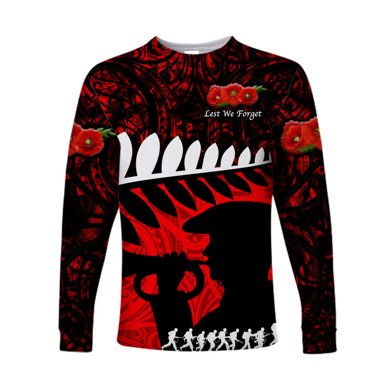 (Custom Personalised) New Zealand Maori ANZAC Long Sleeve Shirt Remembrance Soldier - Red - Vibe Hoodie Shop